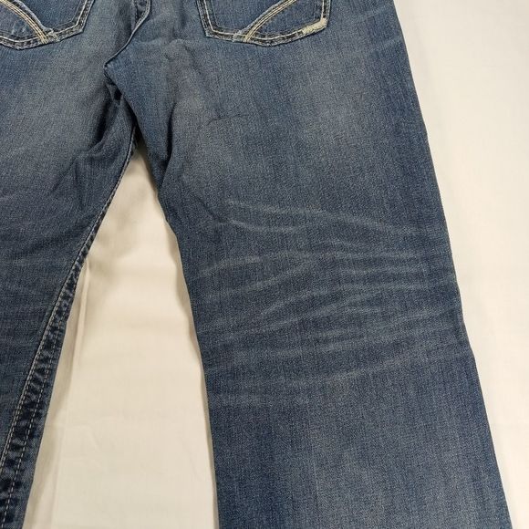 BKE Denim Tyler straight leg men's 33L cuffed 5 pocket distressed whiskered - Picture 7 of 11